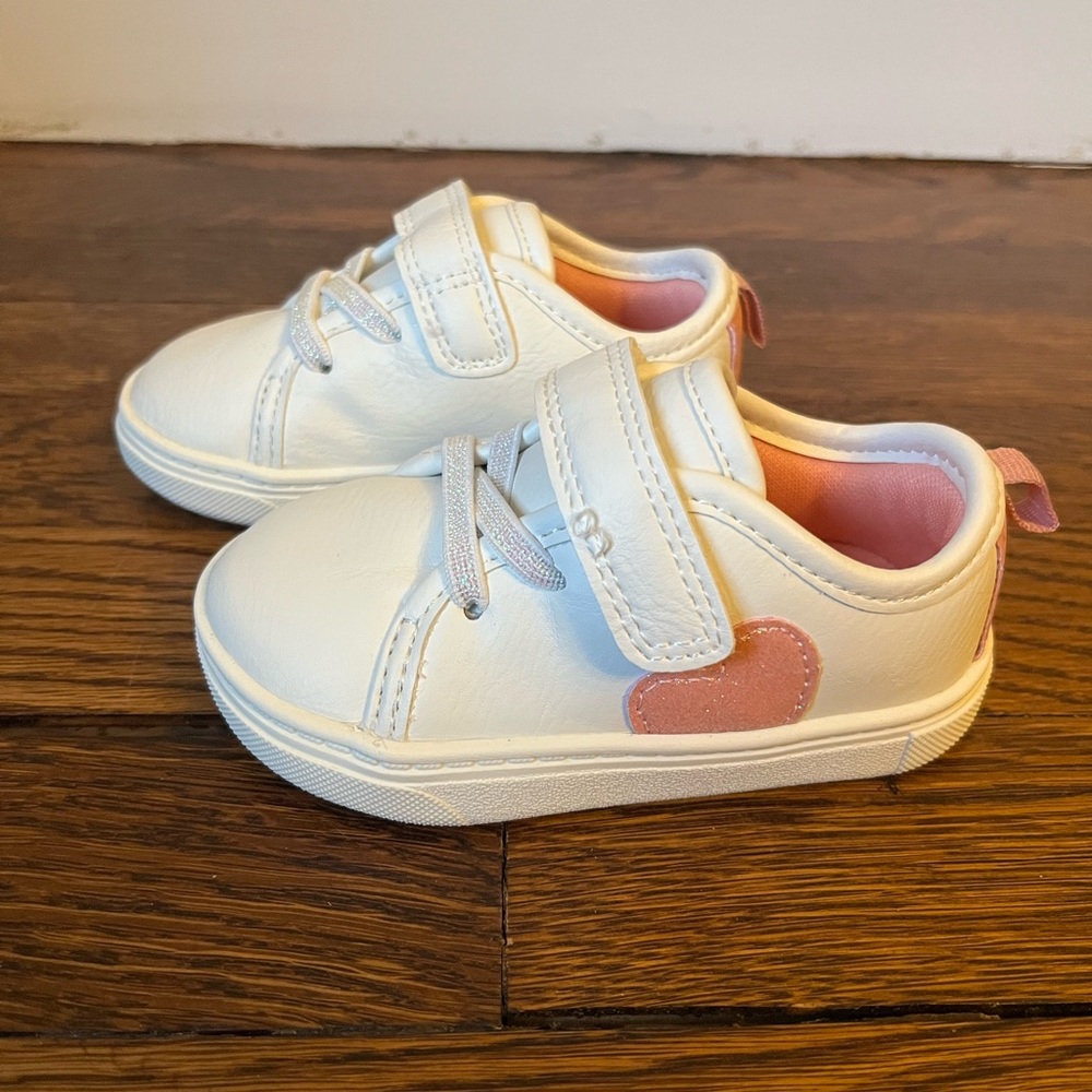 Carter’s Baby Girl White Sneakers with Pink Heart Accent - Size 4
